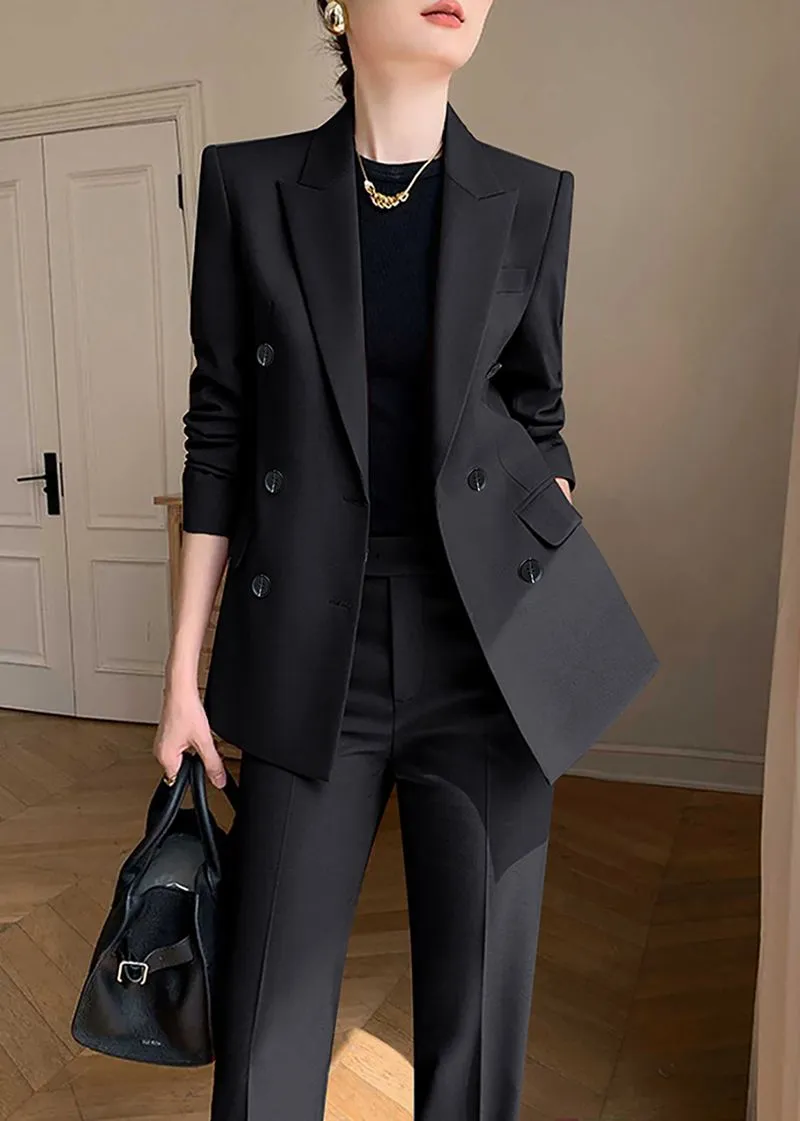 Black Double Breasted Blazer Pants Suit Two-Piece Set