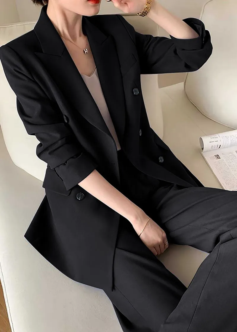 Black Double Breasted Blazer Pants Suit Two-Piece Set