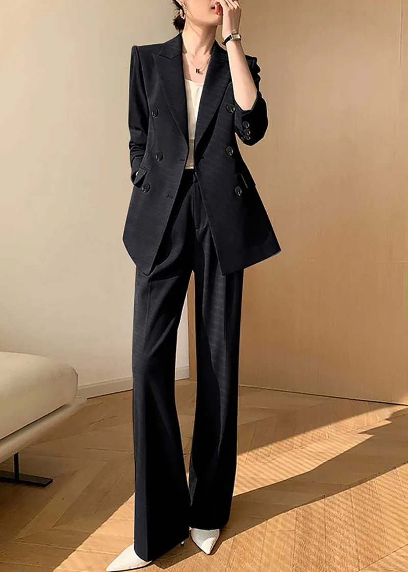 Black Double Breasted Blazer Pants Suit Two-Piece Set