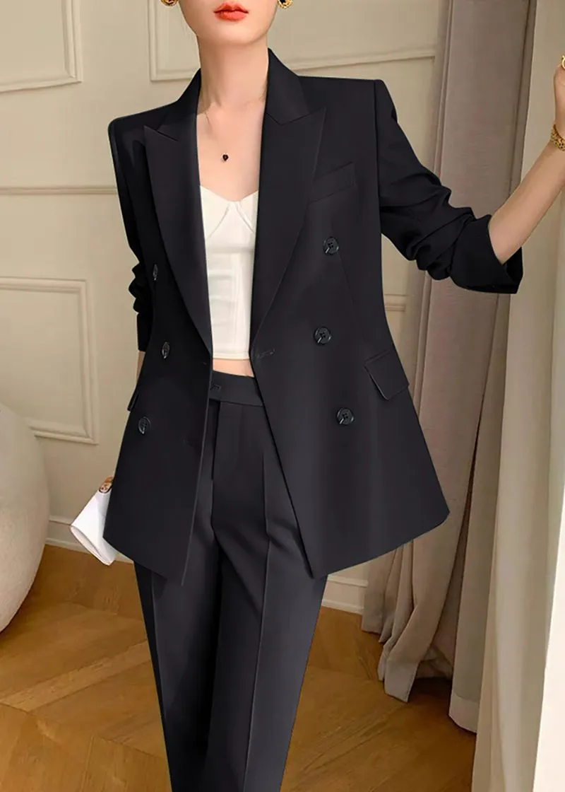 Black Double Breasted Blazer Pants Suit Two-Piece Set