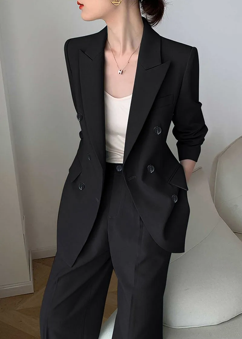 Black Double Breasted Blazer Pants Suit Two-Piece Set