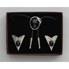 Black Stone Bolo Tie & Collar Tip Set