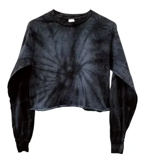 Black Tie-Dye Cropped Long Sleeve Unisex Tee