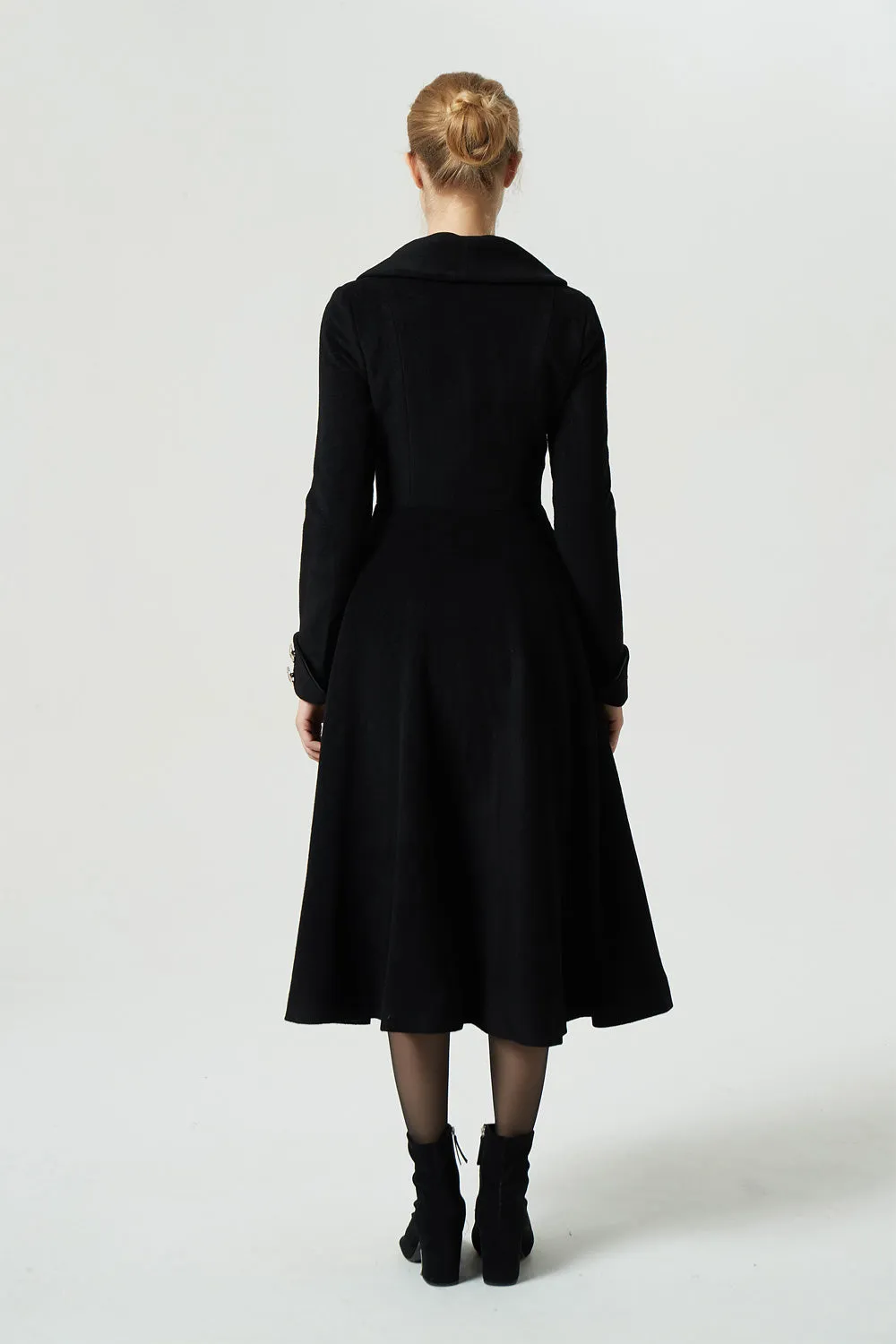 black winter double breasted wool coat  1976#