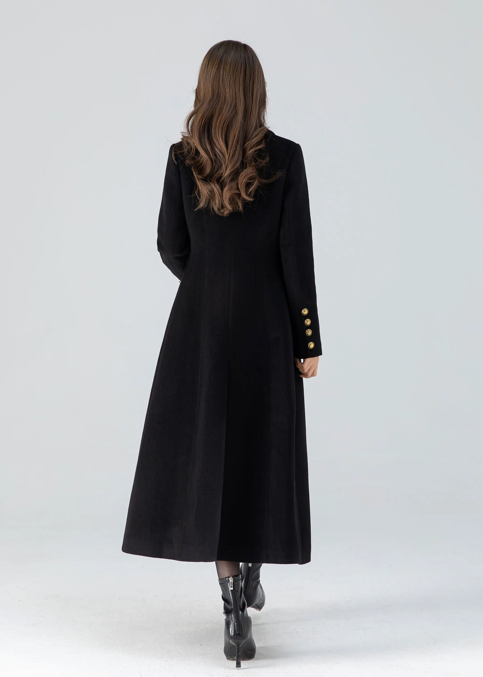 Black winter long wool coat women 4783