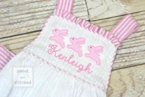 BLANK baby girl seersucker romper pink and white seersucker