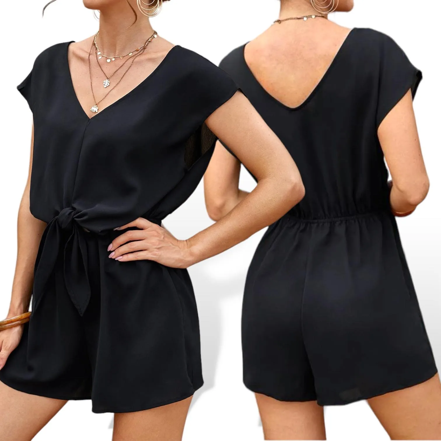 BLK Knot Detail Extended Sleeve Romper