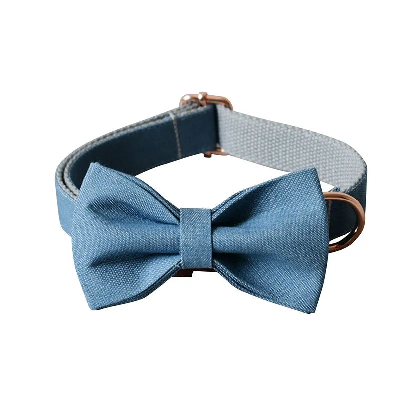 Blue Bow Denim Dog Collar - Personalized