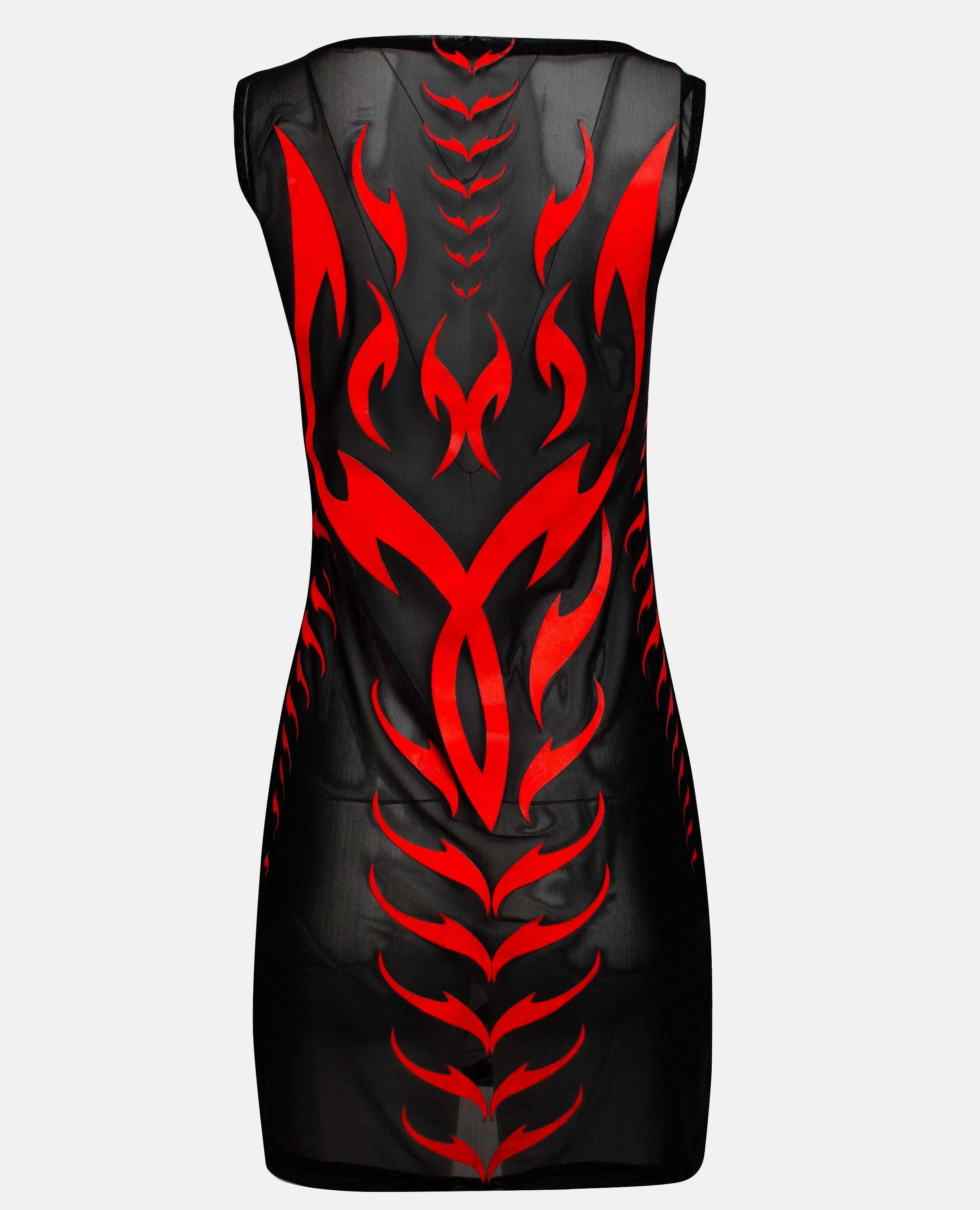 BODYCON MESH DRESS TRIBAL PHOENIX BLACK / RED