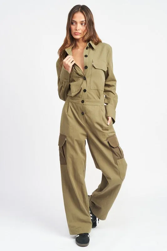 BOTTON DOWN CARGO JUMPSUIT