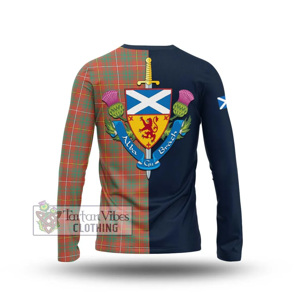 Bruce Ancient Tartan Long Sleeve T-Shirt Alba with Scottish Lion Royal Arm Half Style