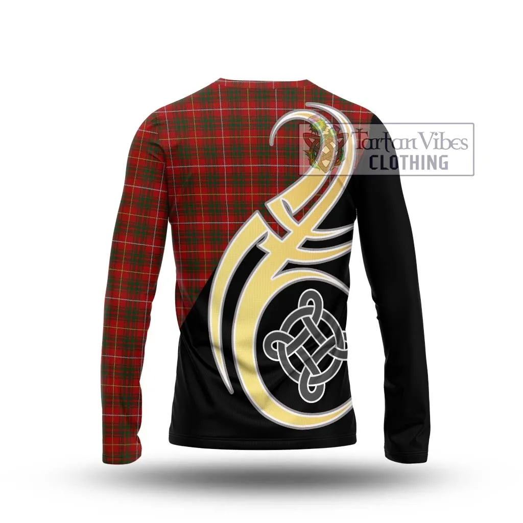 Bruce Tartan Long Sleeve T-Shirt with Family Crest and Celtic Symbol Style