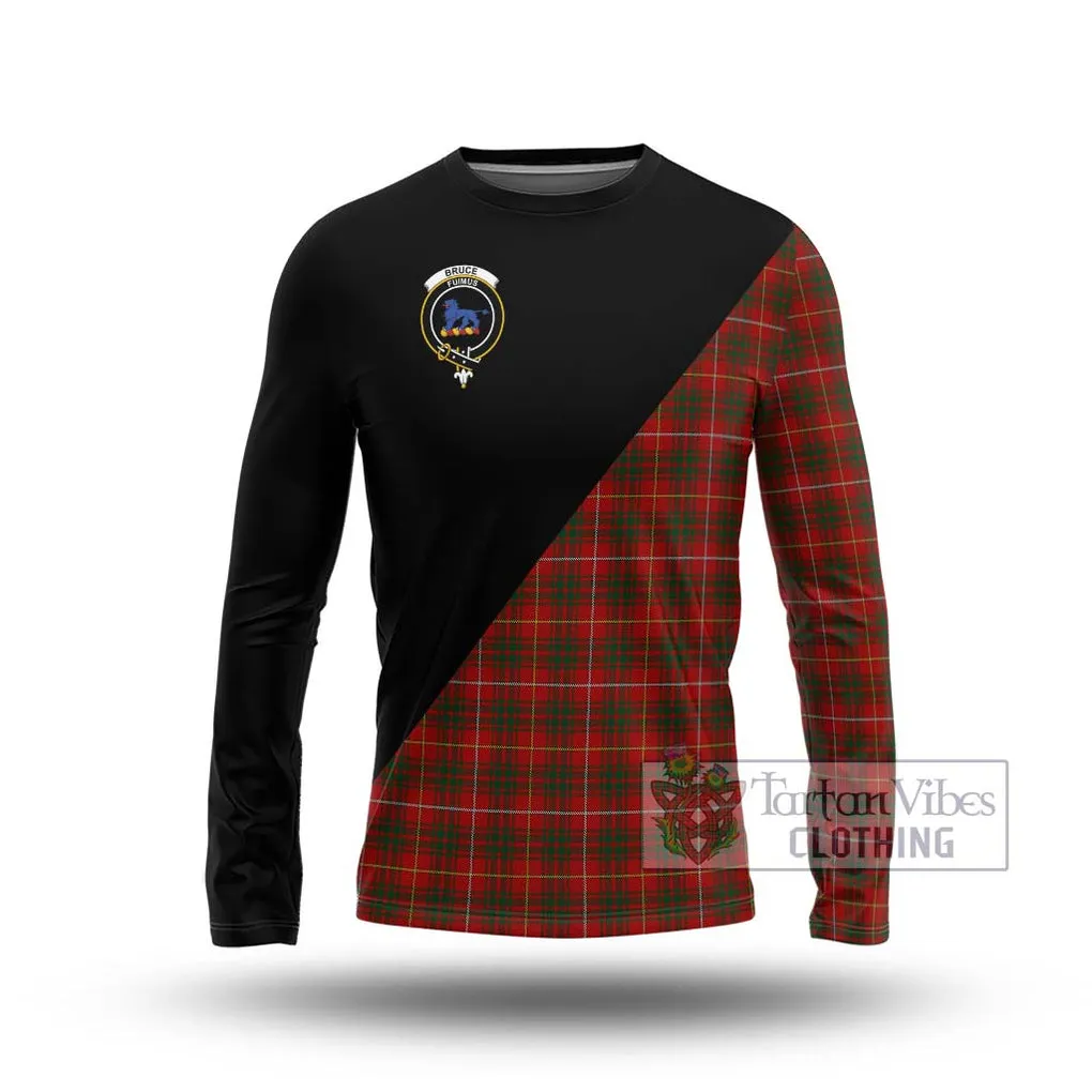 Bruce Tartan Long Sleeve T-Shirt with Family Crest and Military Logo Style