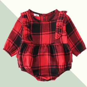 Buffalo Plaid Flannel Ruffle Baby Romper