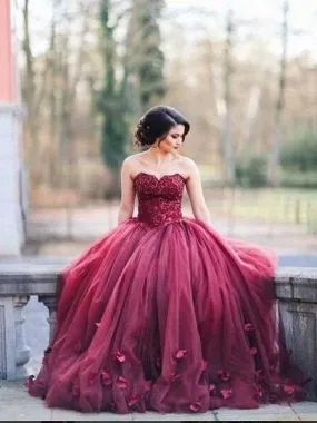 Burgundy Fairytale Delicate Lace Top Ball Gown Wedding Dress