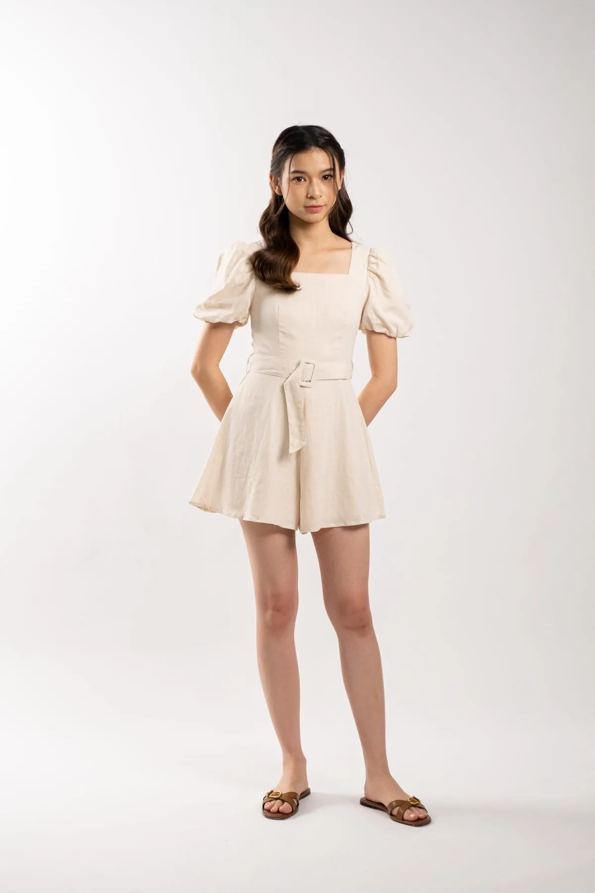 Cade Puff Sleeve Romper (Cream)