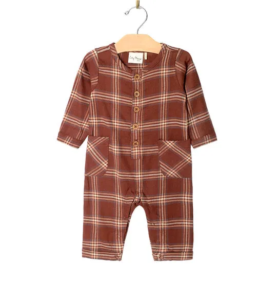 Cargo Long Leg Baby Romper- Flannel: Rust