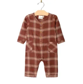 Cargo Long Leg Baby Romper- Flannel: Rust