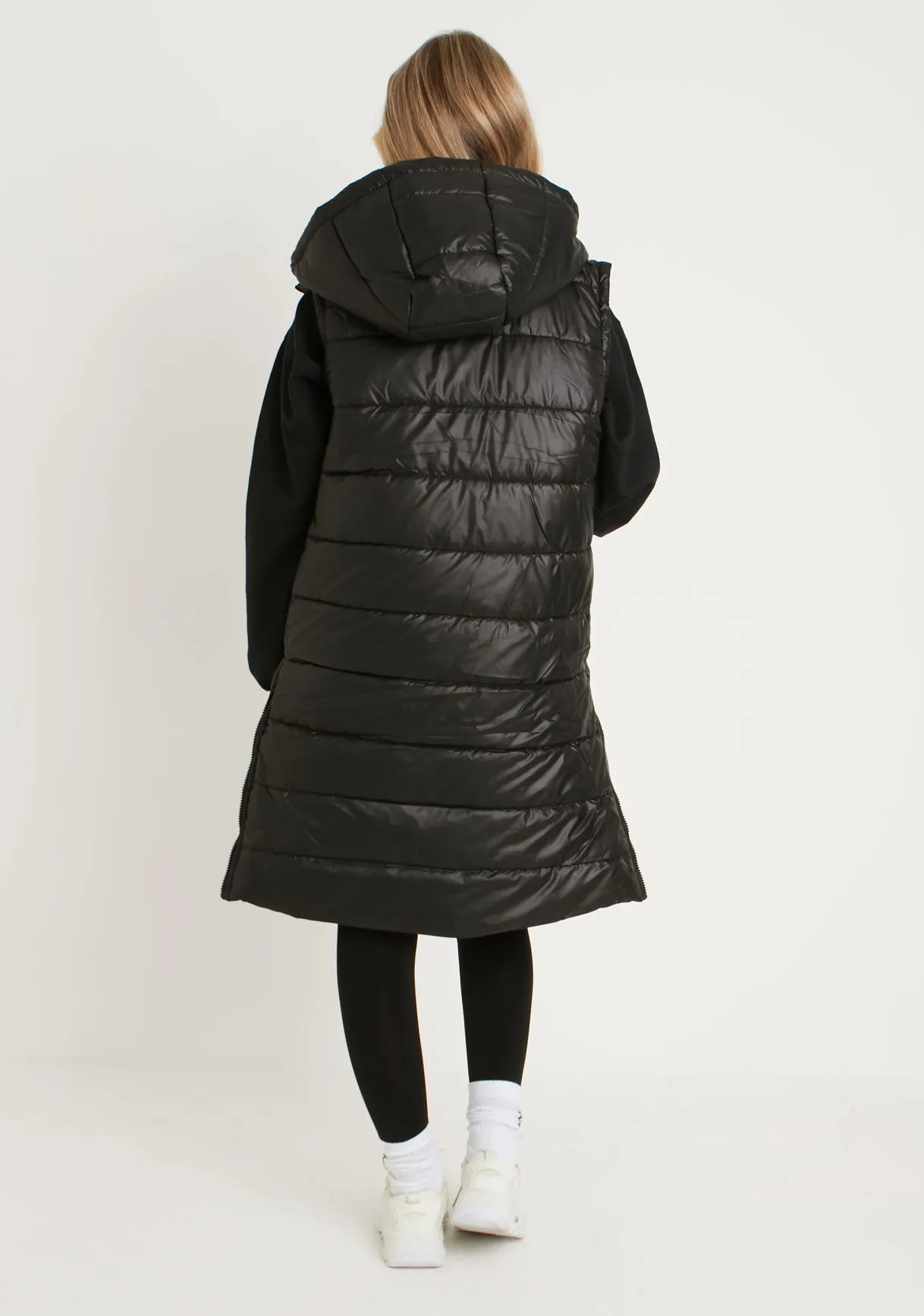 Cathy Black PU Longline Gilet Puffer Jacket