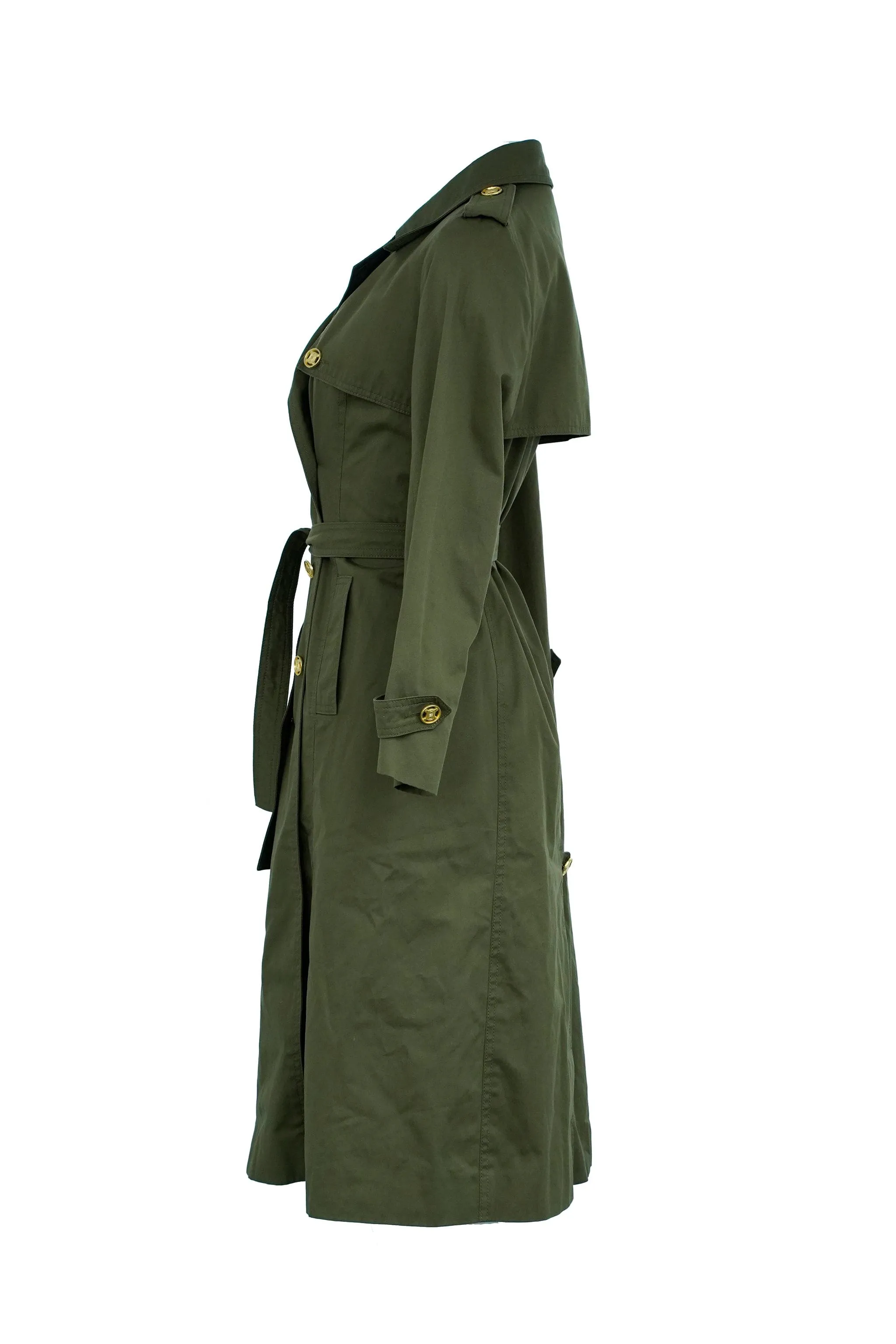 Celine Gold Button Trench Coat Green ASL6553