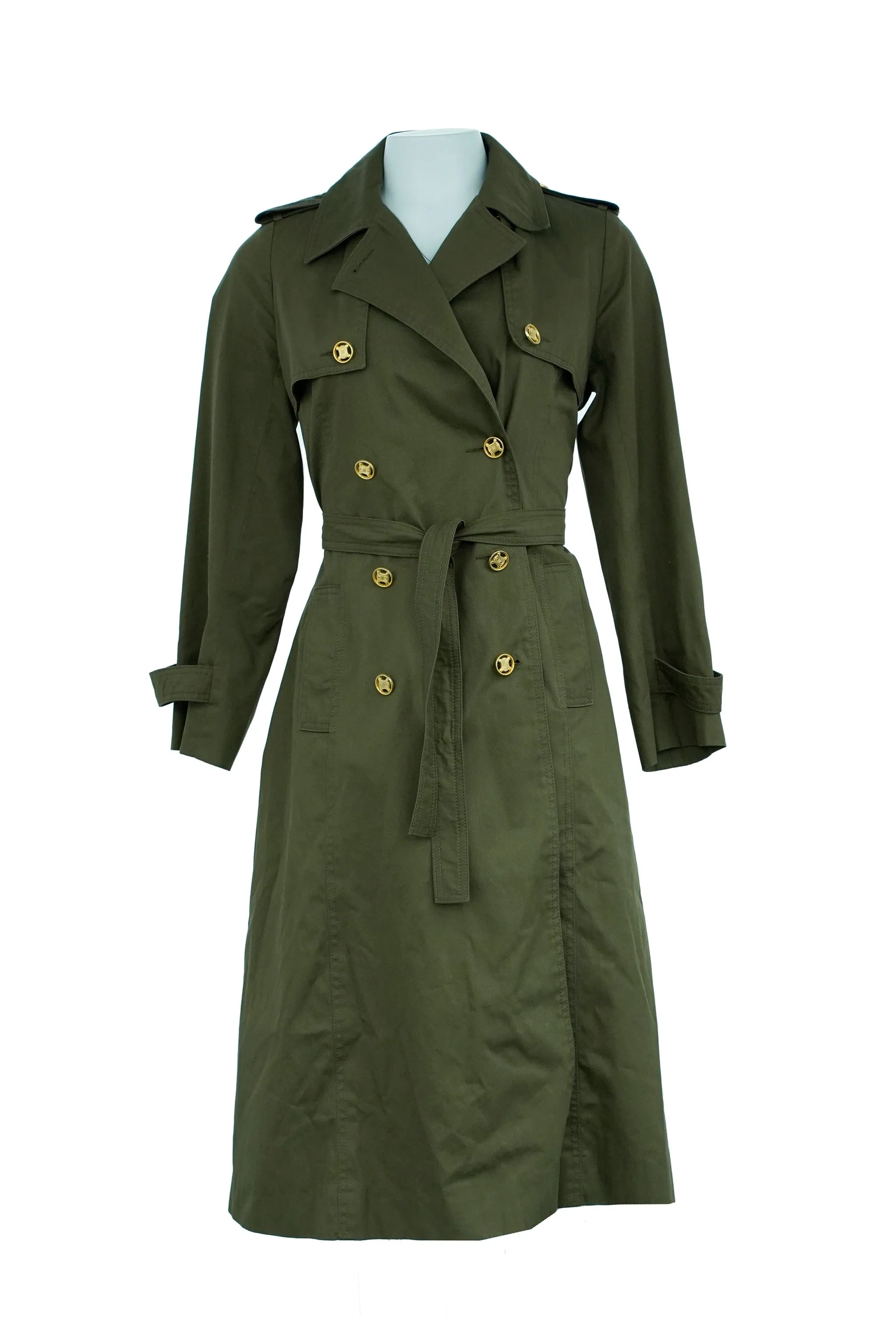 Celine Gold Button Trench Coat Green ASL6553