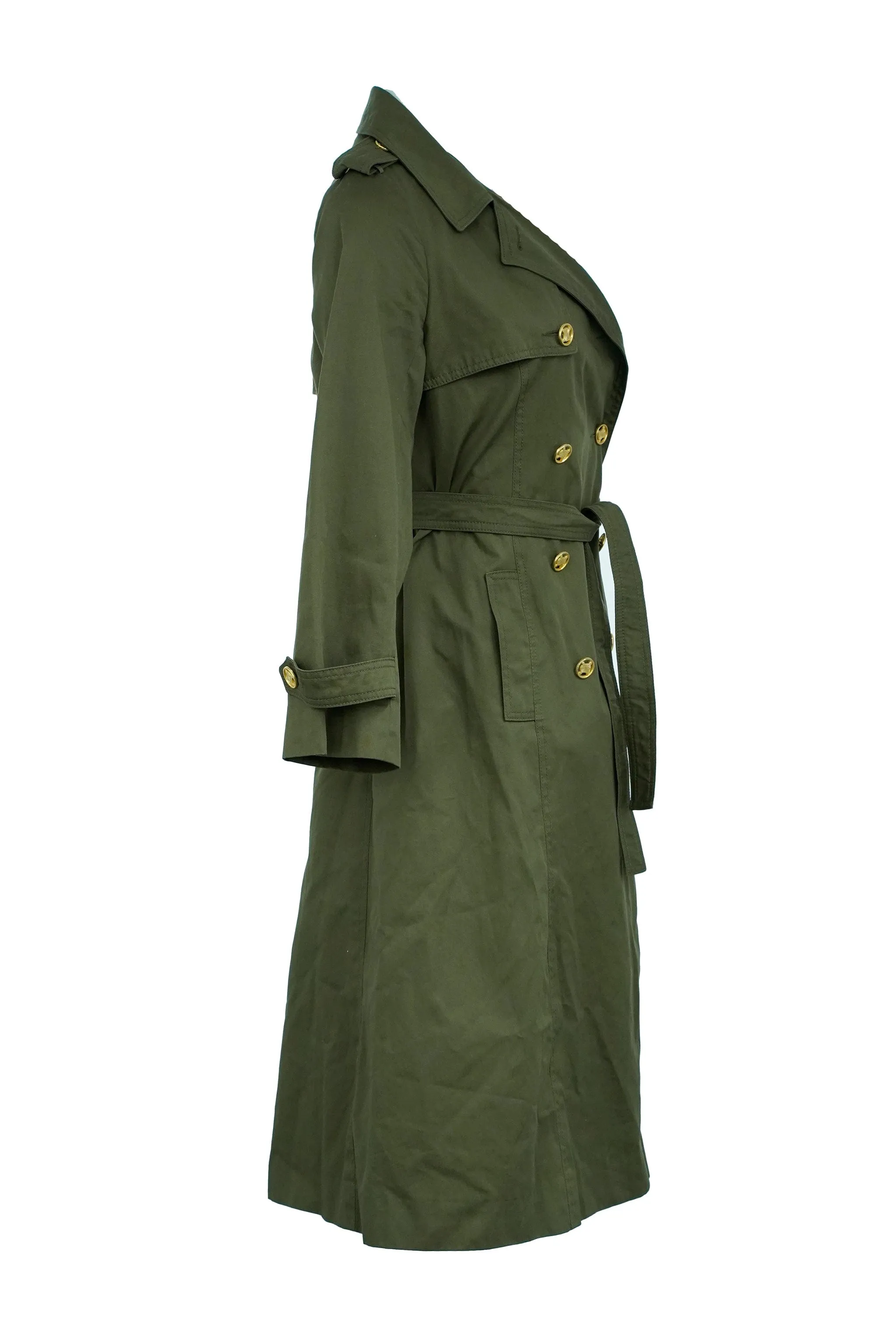 Celine Gold Button Trench Coat Green ASL6553