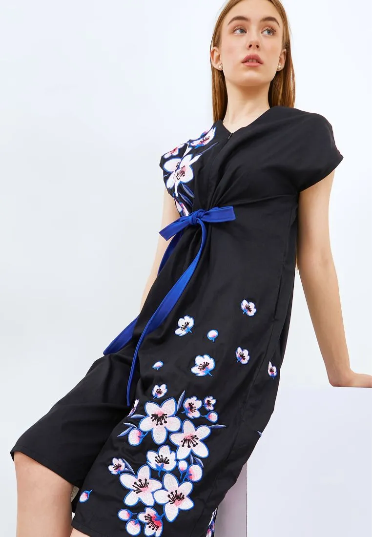 CHERRY BLOSSOM Embroidery Black Jumpsuit