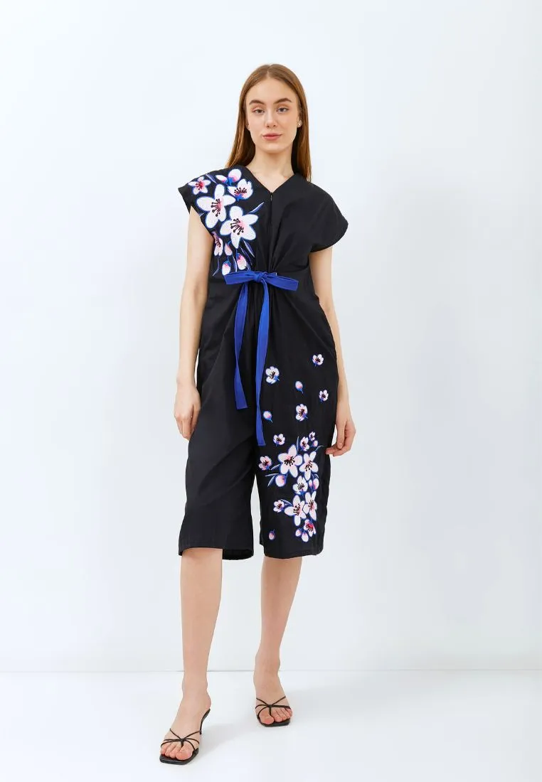 CHERRY BLOSSOM Embroidery Black Jumpsuit