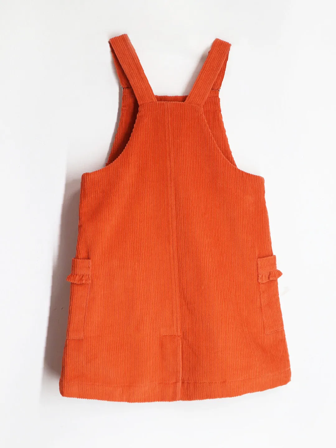 Cherry Crumble Orange Cotton Square neck Patch Pockets with side zipper A-line dungaree dress