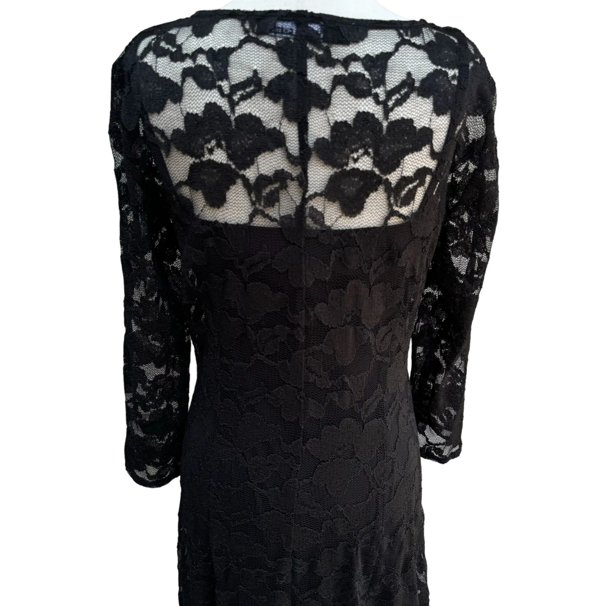 Chetta B Vintage Women's Black Deep V Neck Lace Long Sleeve Two Piece Dress - 10