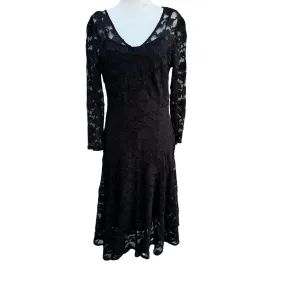 Chetta B Vintage Women's Black Deep V Neck Lace Long Sleeve Two Piece Dress - 10