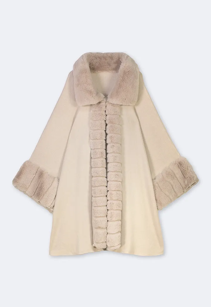 Choice Faux Fur Collar Poncho Nude