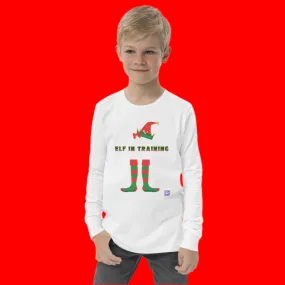 Christmas Elf in Training Youth Long Sleeve T-Shirt, Holiday Elf Costume Long Sleeve Tee, Festive Elf Long Sleeve Shirt, Funny Christmas Long Sleeve Shirt, Cute Elf Graphic Youth long sleeve tee