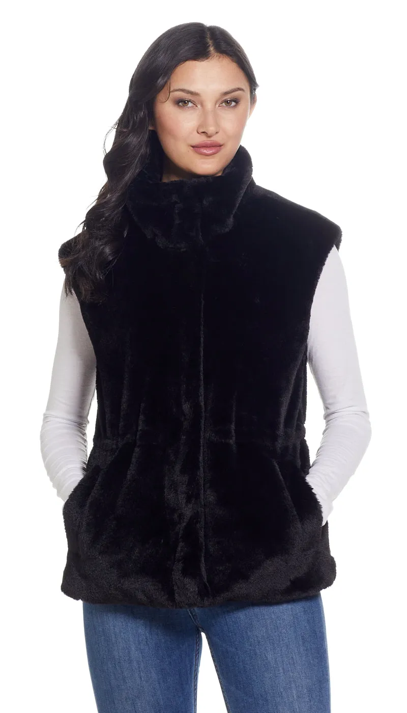 CINCHED FAUX FUR VEST