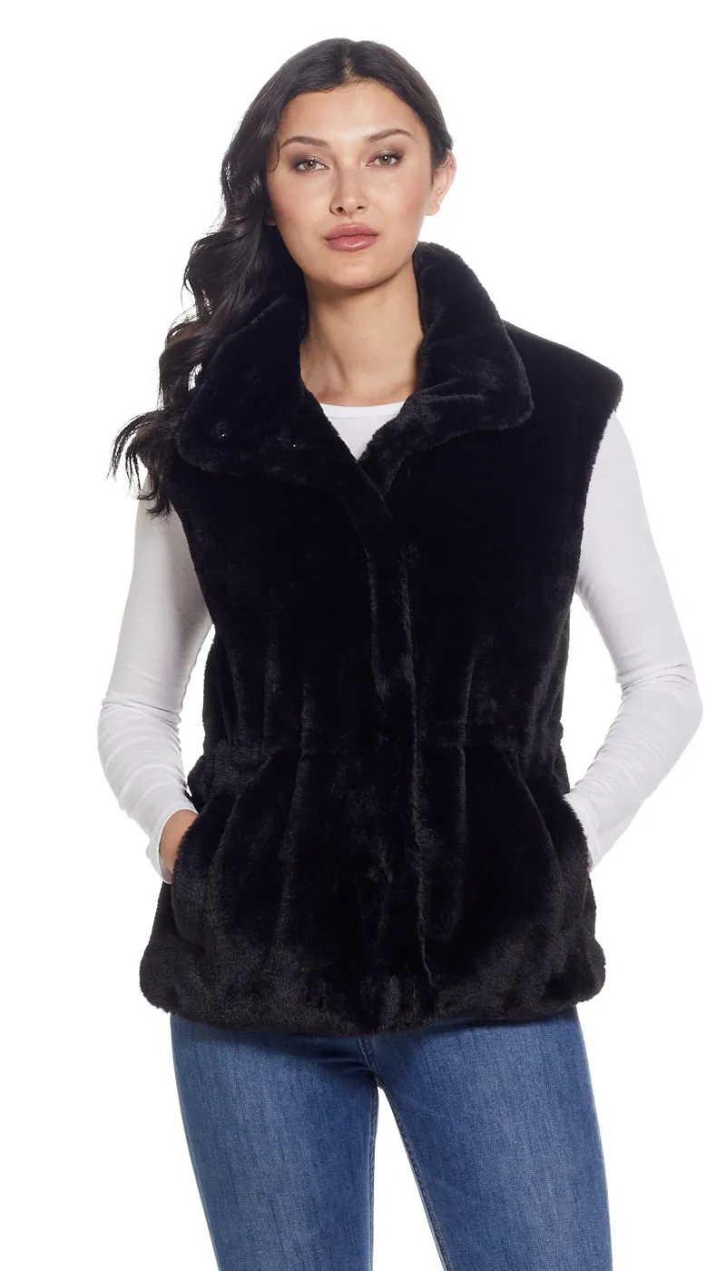 CINCHED FAUX FUR VEST