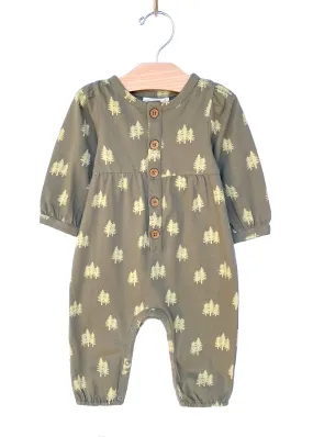 City Mouse Button Romper - Trees