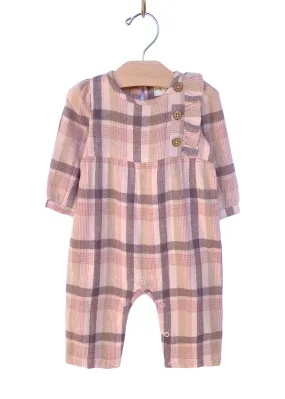 City Mouse Button Side Button Romper - Rosewood Flannel