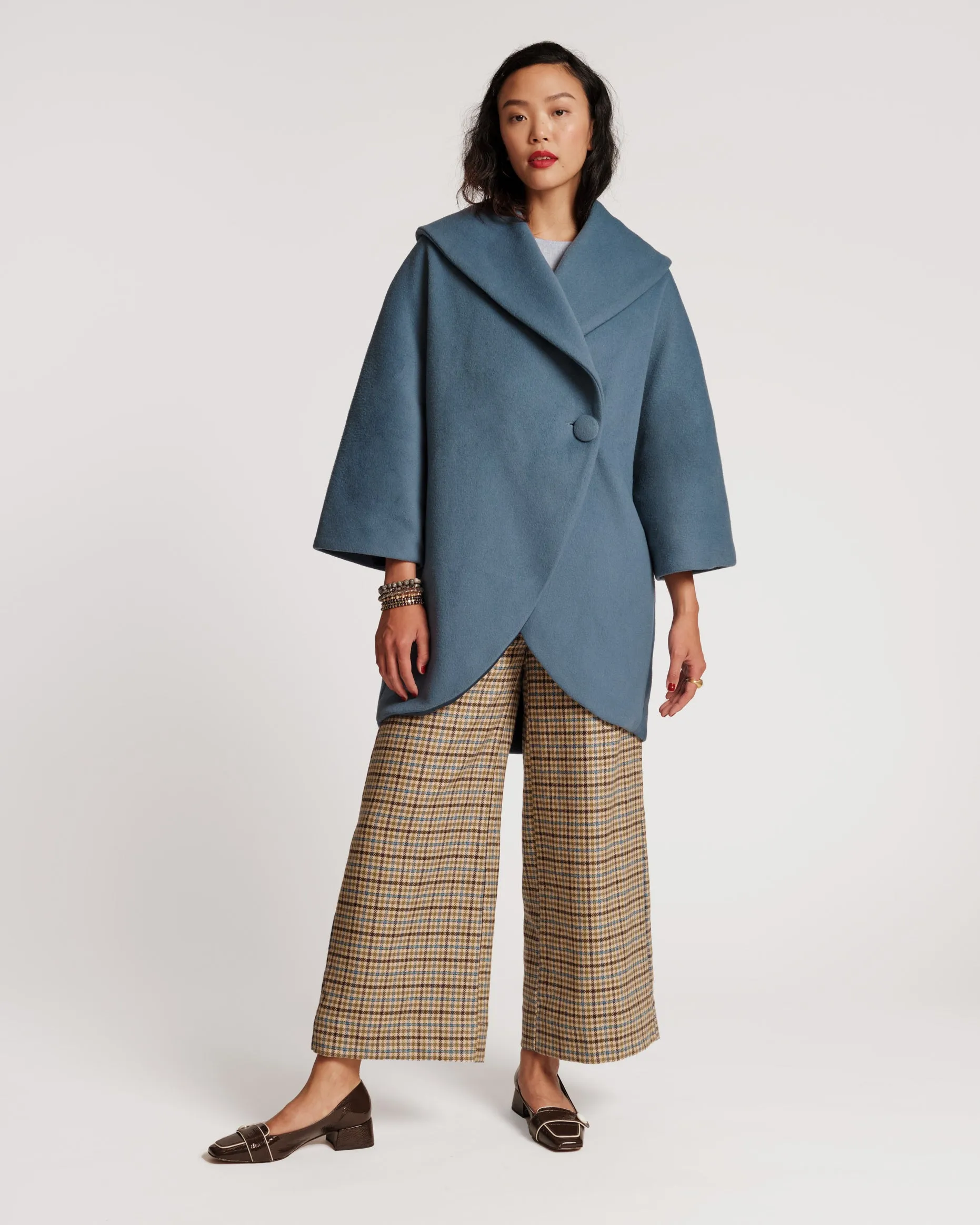 Cocoon Shawl Collar Wool Coat Blue