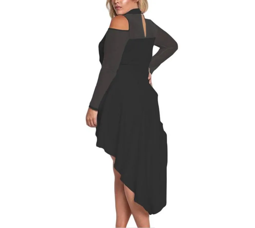 Cold shoulder party dress  with high low hem