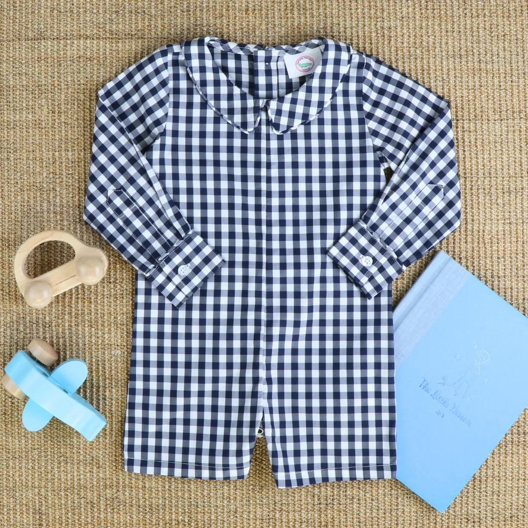 Collared Boy Romper - Navy Check