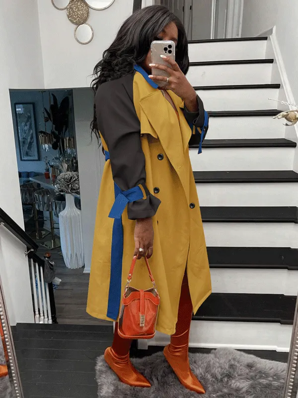 Color Block Long Trench Coat