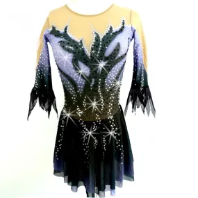 Competition Figure Skating Dress Blue & Black 3/4 Length Sleeves Crystals BSU200214.1