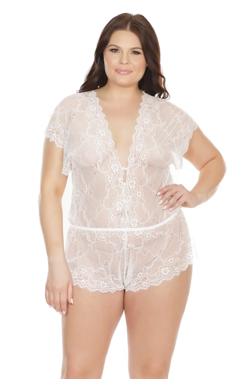 Coquette 7219X Plus Lace V Neck Romper