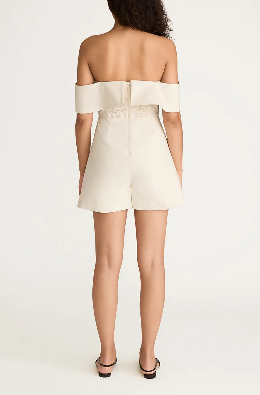 Cotton Sateen Draped Shoulder Romper