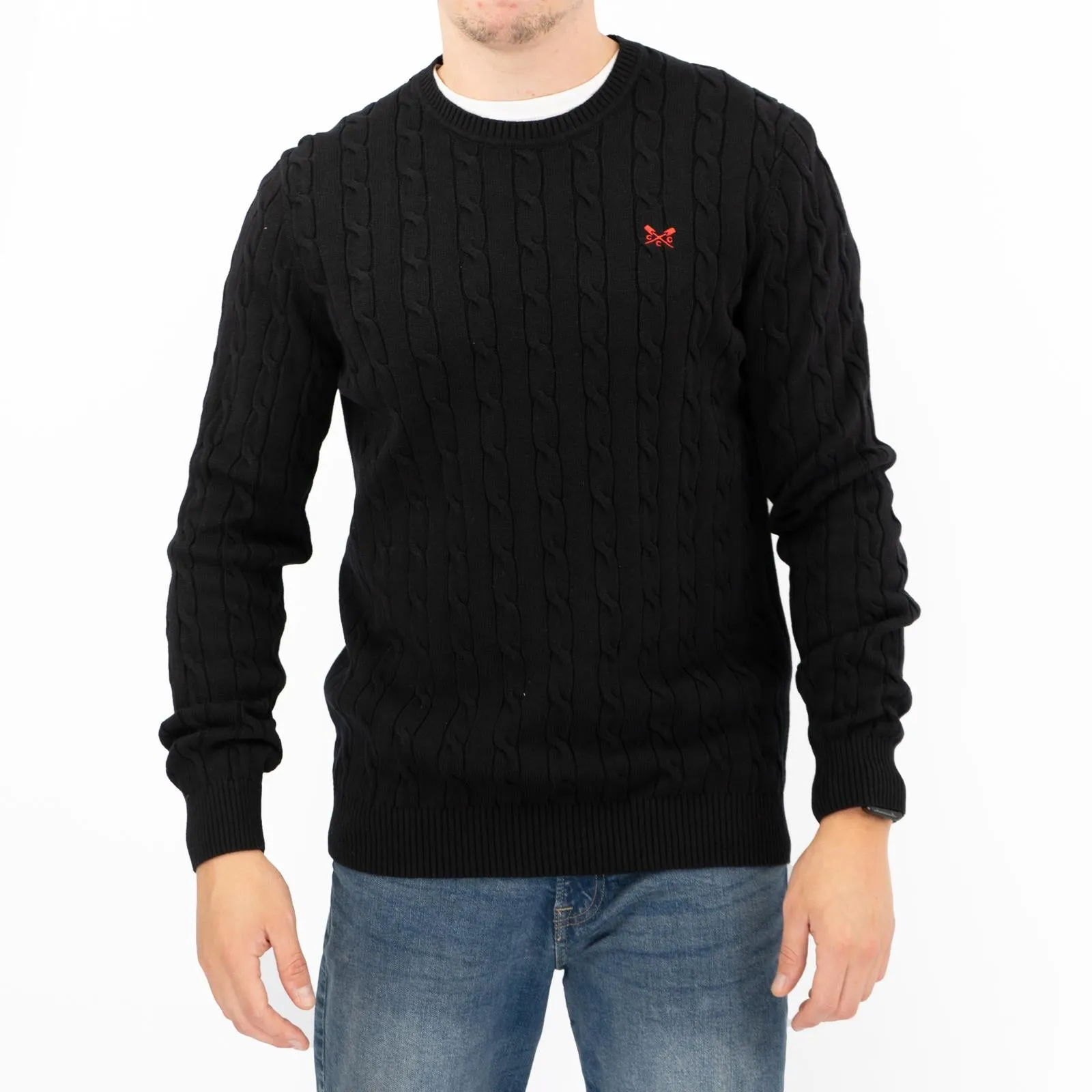 Crew Clothing Mens Oarsmen Cable Knit Jumper Black