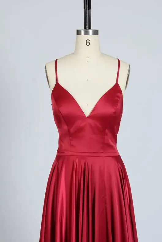 Criss-cross Back Dark Red Sexy Slit Prom Dress