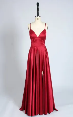 Criss-cross Back Dark Red Sexy Slit Prom Dress