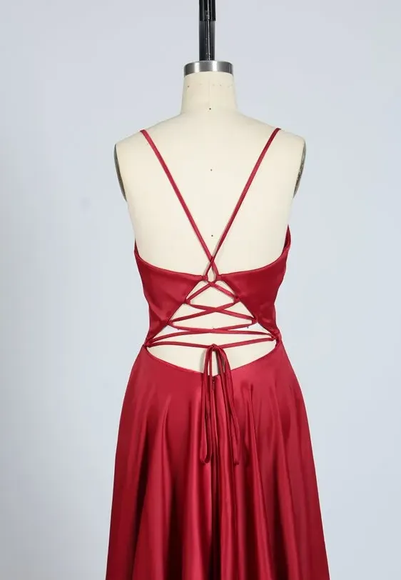 Criss-cross Back Dark Red Sexy Slit Prom Dress