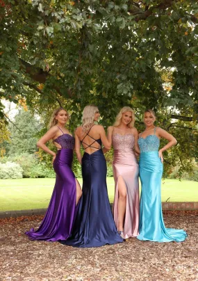 Davina satin backless embellished prom dress 4 colours