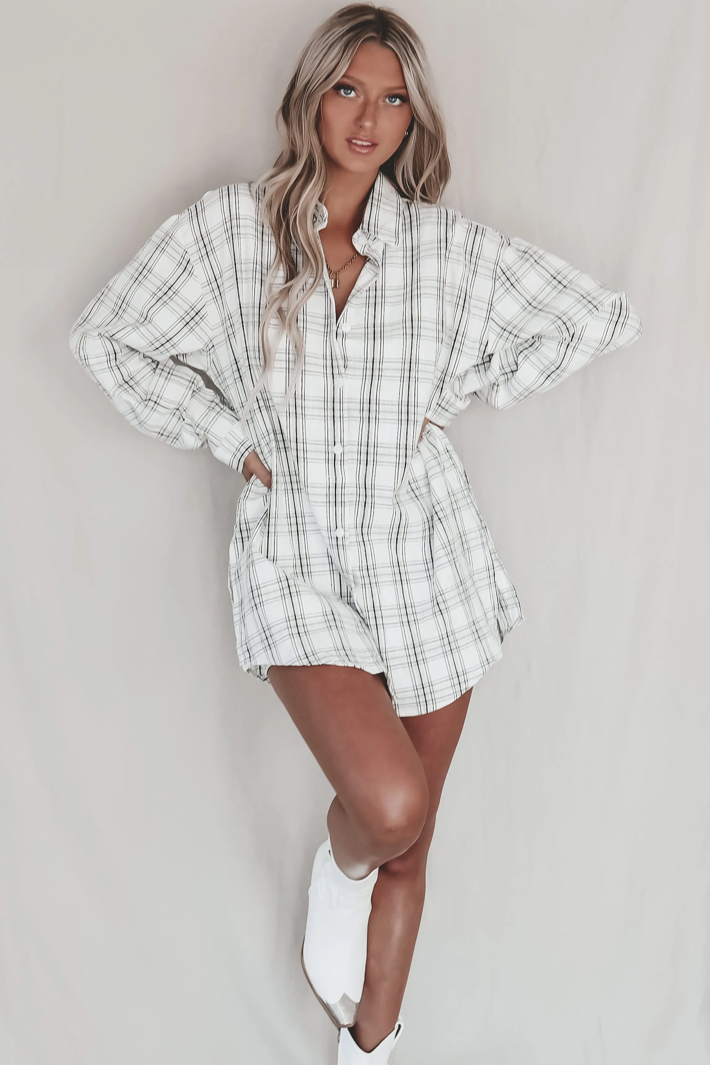 DEAL Cute Girl Cute Oversized White Plaid Romper